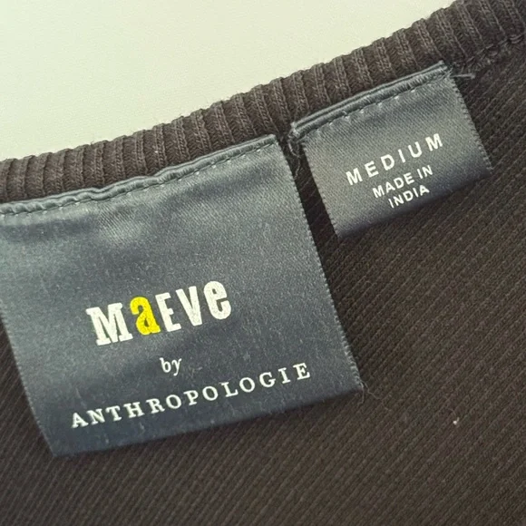 Maeve by Anthropologie black puff-sleeve black ribbed top MEDIUM - Picture 3 of 9